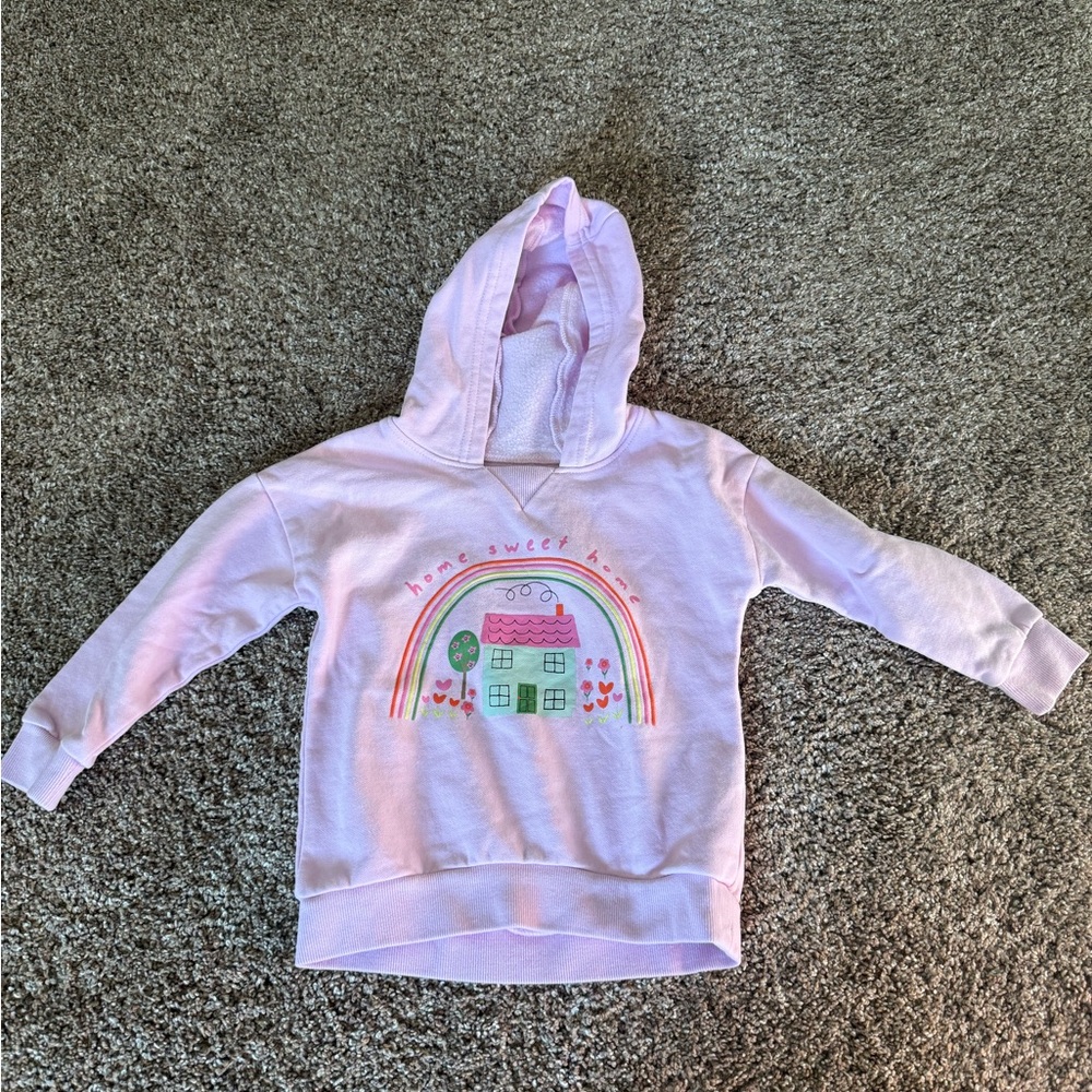 Charming Light Pink Hoodie with Rainbow and House Design‎